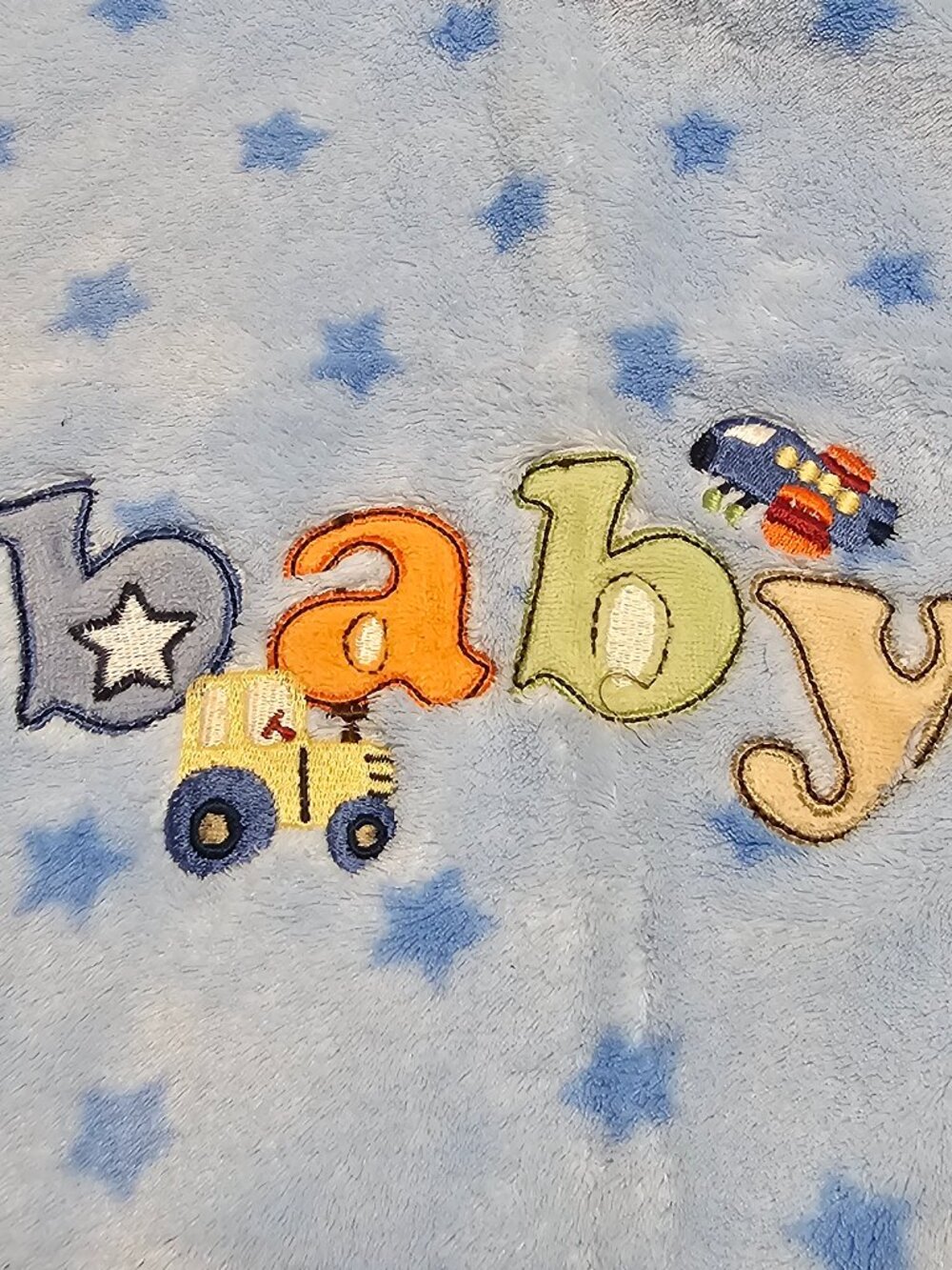 Parents Choice Plush Baby Lovey Blue Blanket Stars Car/ Tractor Train Walmart